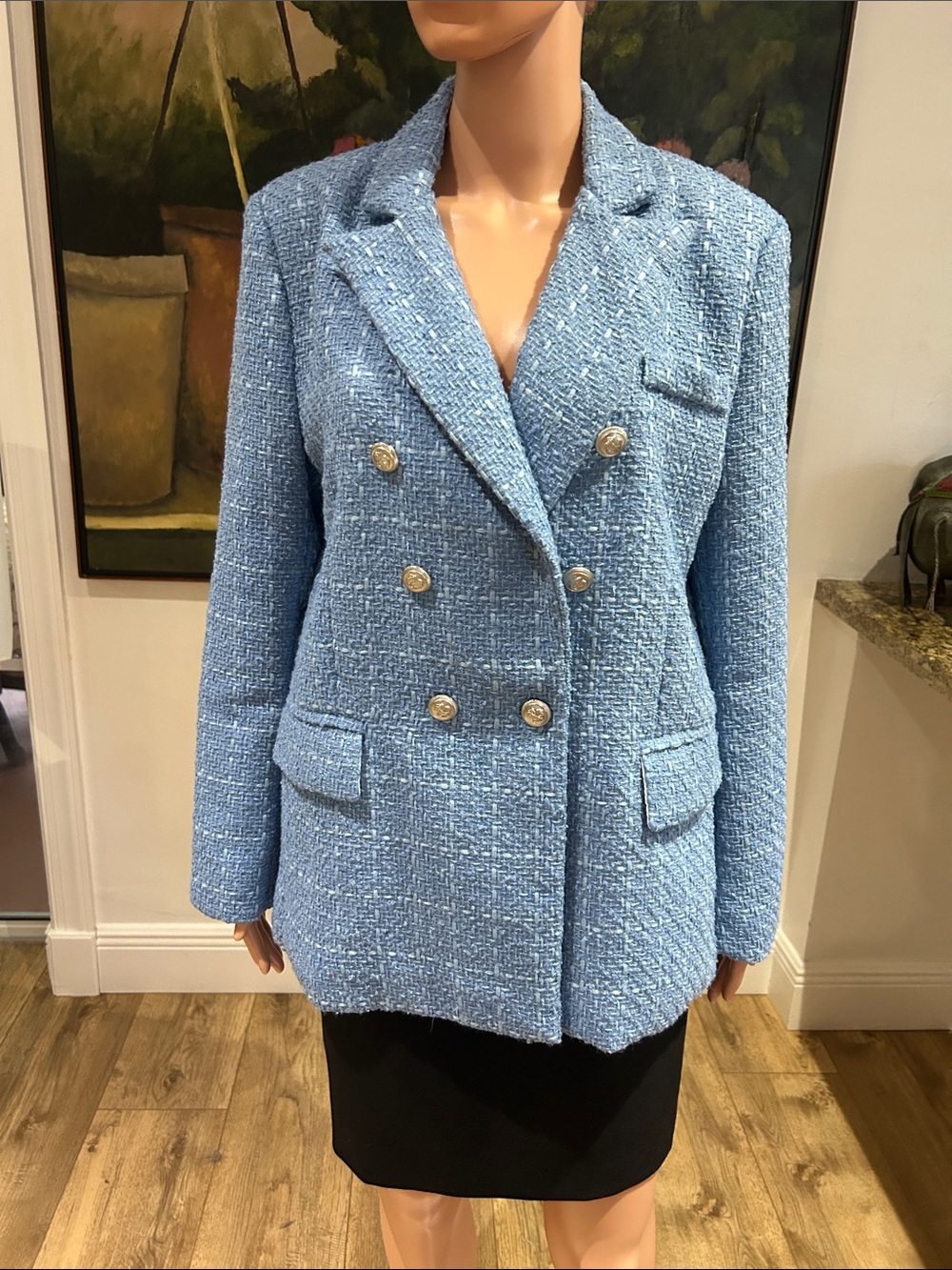 NWOT SHEIN blue tweed double breasted blazer
